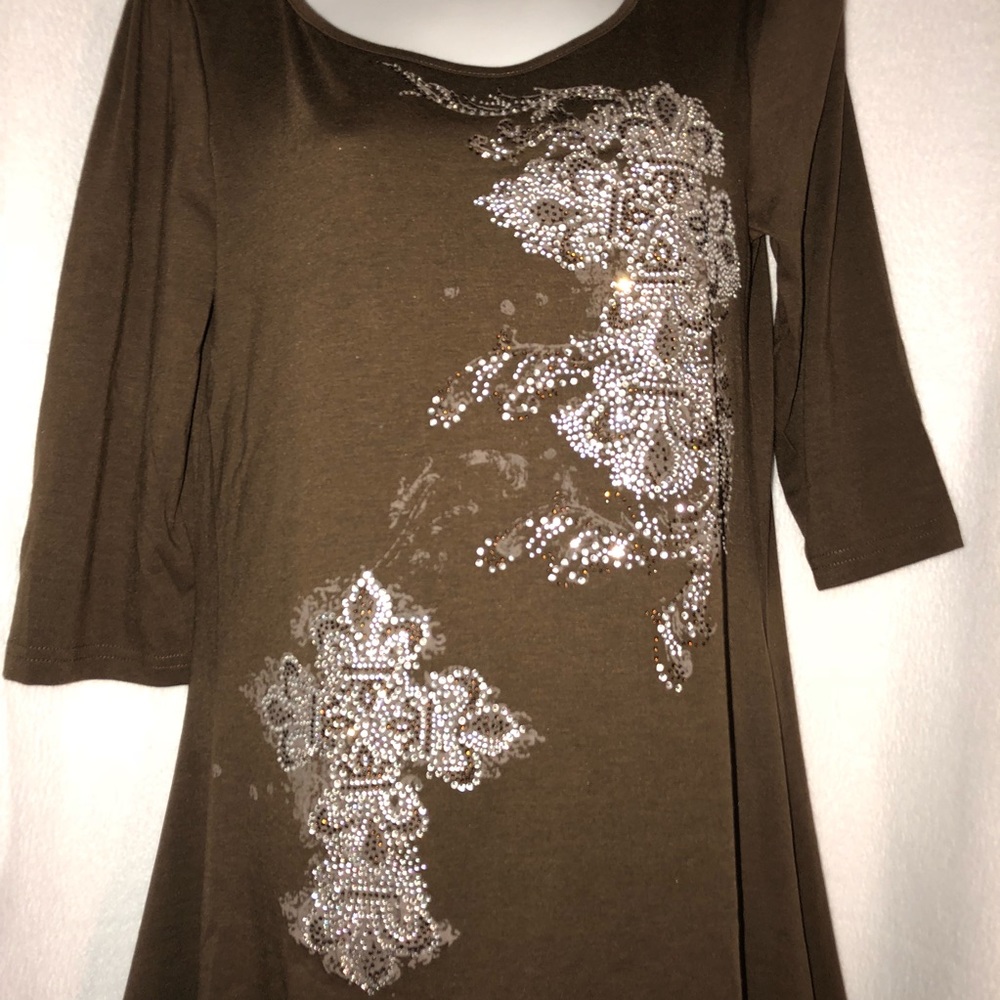 Shirt Embellished with Clear and Brown Crystals